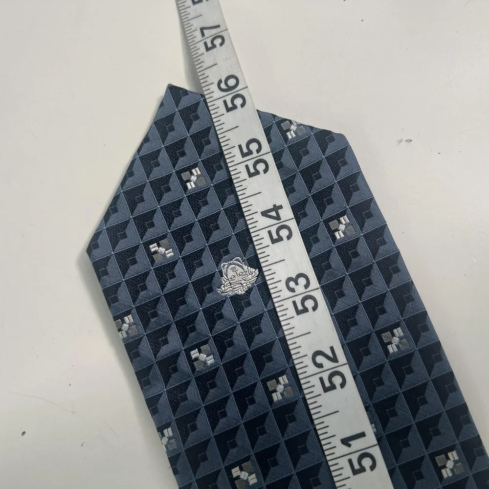 Gianni Versace Silk Tie Mens Blue Geometric Medusa Logo Made In Italy Necktie
